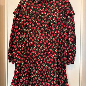 Zara Black Dress with Red and Green Floral Design